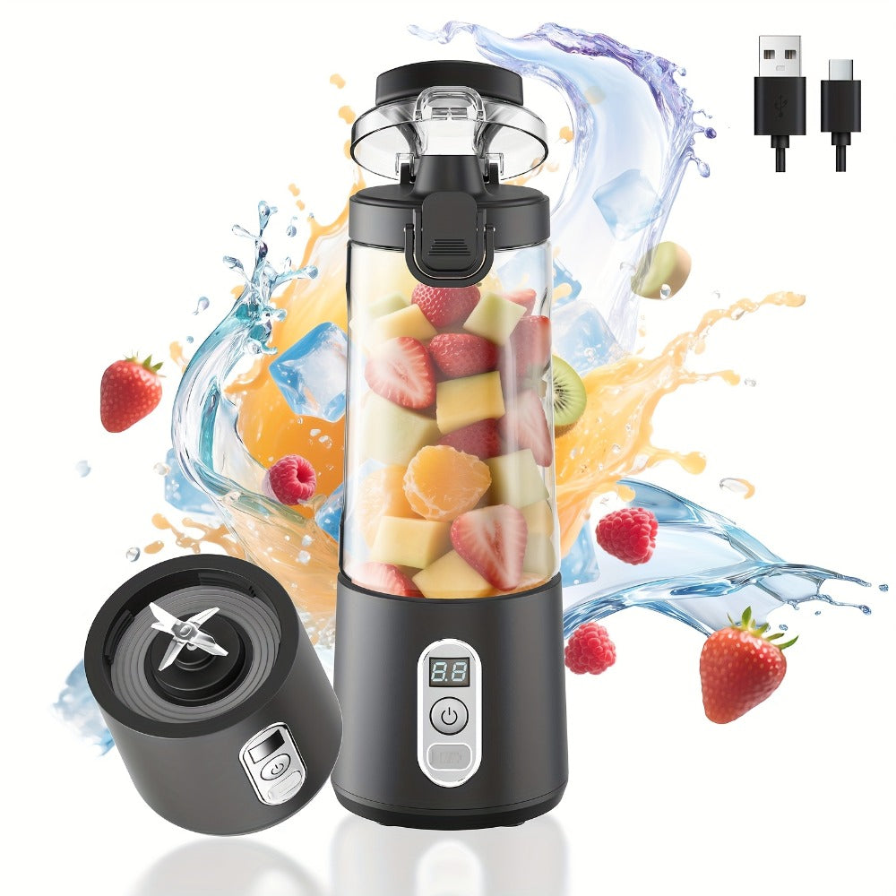 Portable Smoothie Blender USB-C Fast Charge 6-Blade Stainless Steel – Digital Timer Battery Display High-Speed Ice Crush No-Spill Lid | Protein Shake Gym Travel Blender in Black Pink White