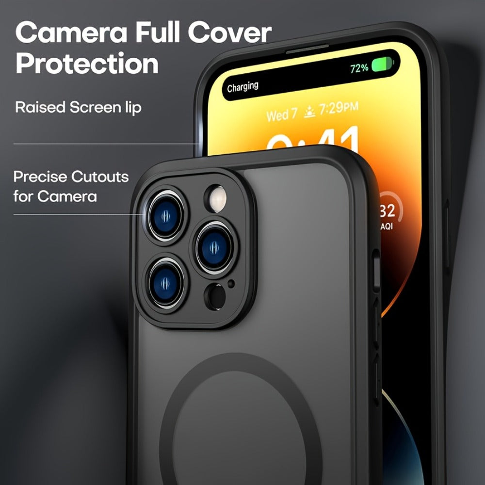 MagSafe iPhone Case Magnetic Matte Translucent Drop-Resistant Full Camera Protection Slim Frosted Cover for iPhone 16 Pro Max 16 Pro 16 Plus 16 15 Pro Max 15 Pro 15 Plus 15 14 Pro Max 14 Pro 14 13 12 – Black Grey Blue