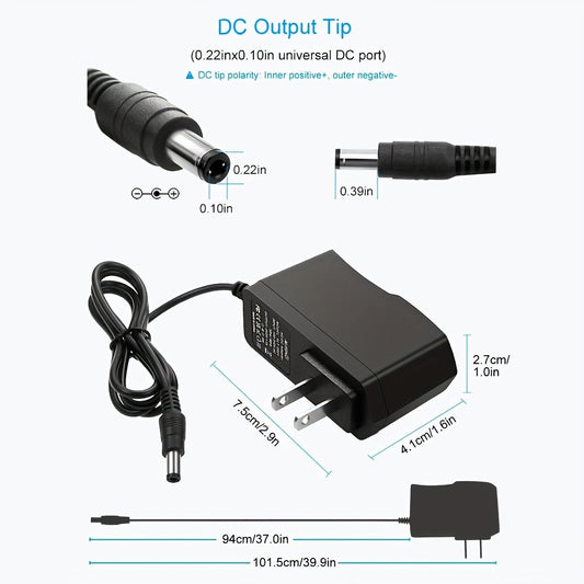 5V 2A Power Adapter with 8 Interchangeable Tips, 10W AC/DC Supply