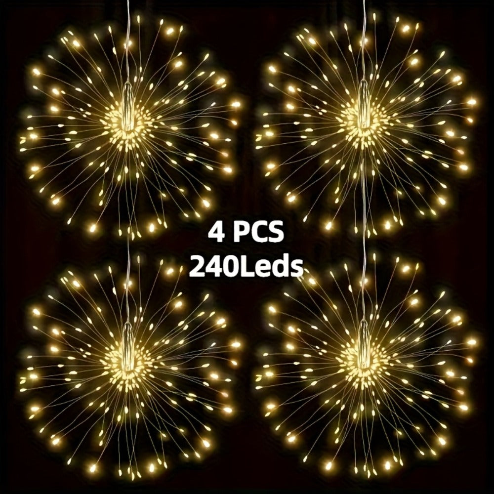 Solar Starburst Lantern Fairy Lights Outdoor 5 Pack 450 LED - Remote & Timer, 8 Modes, Adjustable Brightness, Pure Copper Wire, Waterproof for Yard, Garden, Patio, Wedding & Christmas Decor