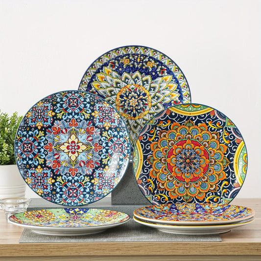 Bohemian Dinner Plates Set of 6, 10.5-Inch Colorful Patterns for Everyday Dining
