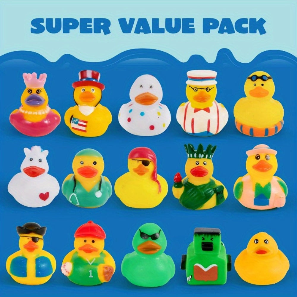 30 Pack Mini Rubber Ducks Assorted with Mesh Bag – 2" Floating Bath Toys for Kids, Variety Zoo Animal Unicorn Pirate Designs, Baby Shower Party Favors, Birthday Gifts for Boys & Girls