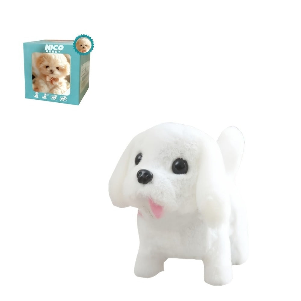 White Realistic Robot Dog Toy – Interactive Walking, Barking & Tail Wagging, Expressive Eyes, Soft Plush Biomimetic Pet, Gift Box Included, Halloween Christmas Easter Birthday Gift for Kids Girls Boys