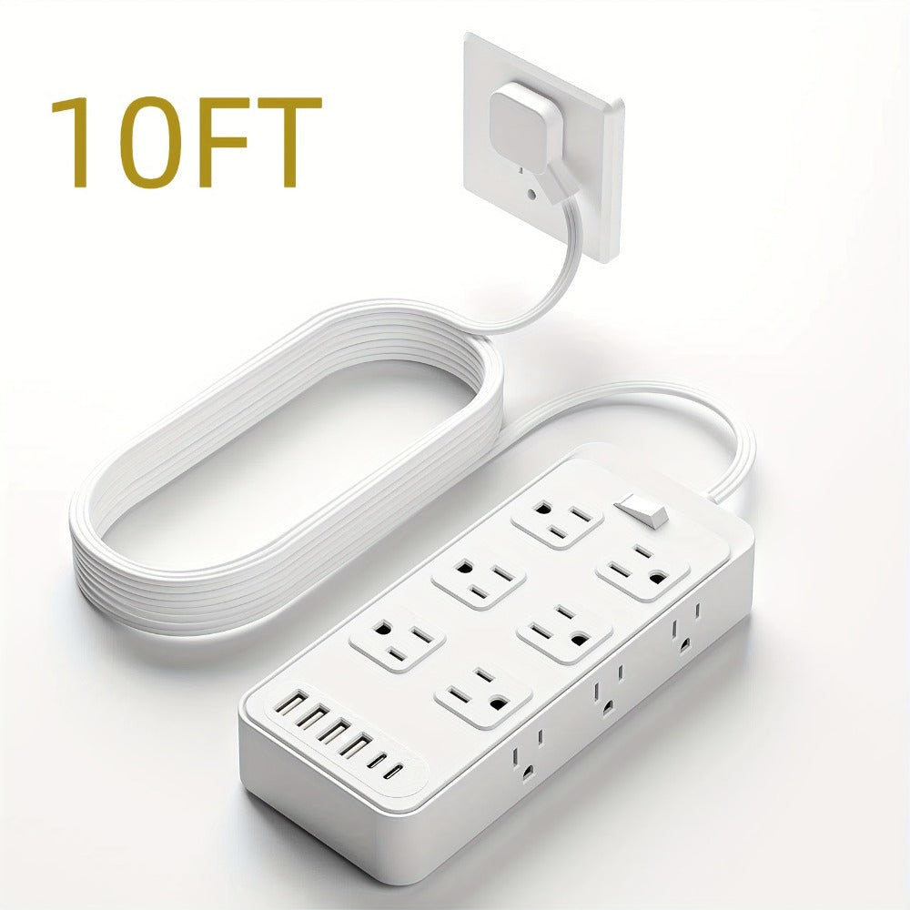Flat Plug Power Strip 18-in-1 Fire-Resistant Surge Protector with 12 AC Outlets & 6 USB Ports (4 USB-A & 2 USB-C), 5ft Extension Cord, Charging Station for Home, Office & Travel