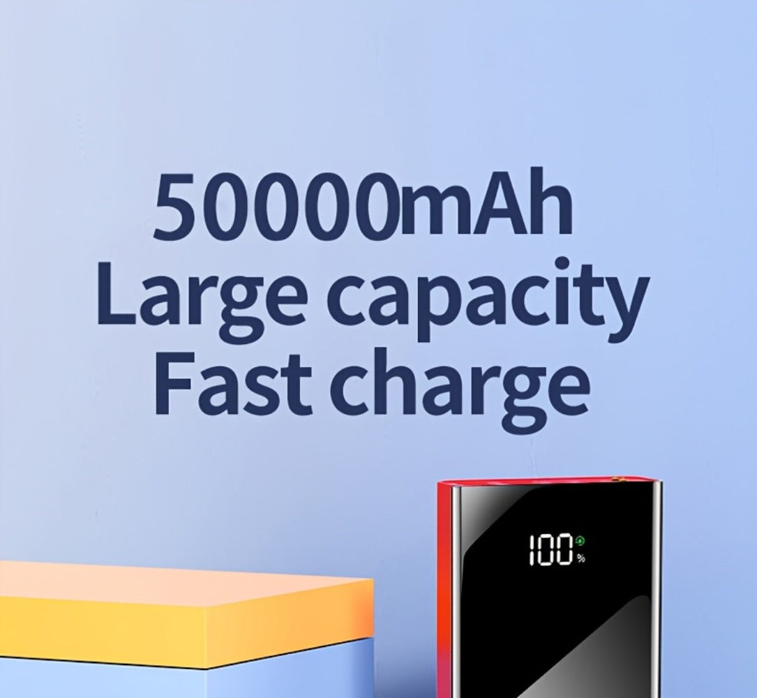 50000mAh High Capacity Power Bank Portable Charger LED Display USB-C Micro USB Fast Charging Multi-Port Emergency Backup Battery for iPhone Android Camping Outdoor Travel Black Red