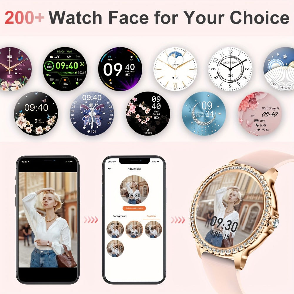 Elegant Smartwatch for Women Exclusive Watch Dials – 1.32" HD Screen Wireless Calling Fitness Tracker 20 Sports Modes Compatible with iPhone Android Gold Silver Black Gift for Her