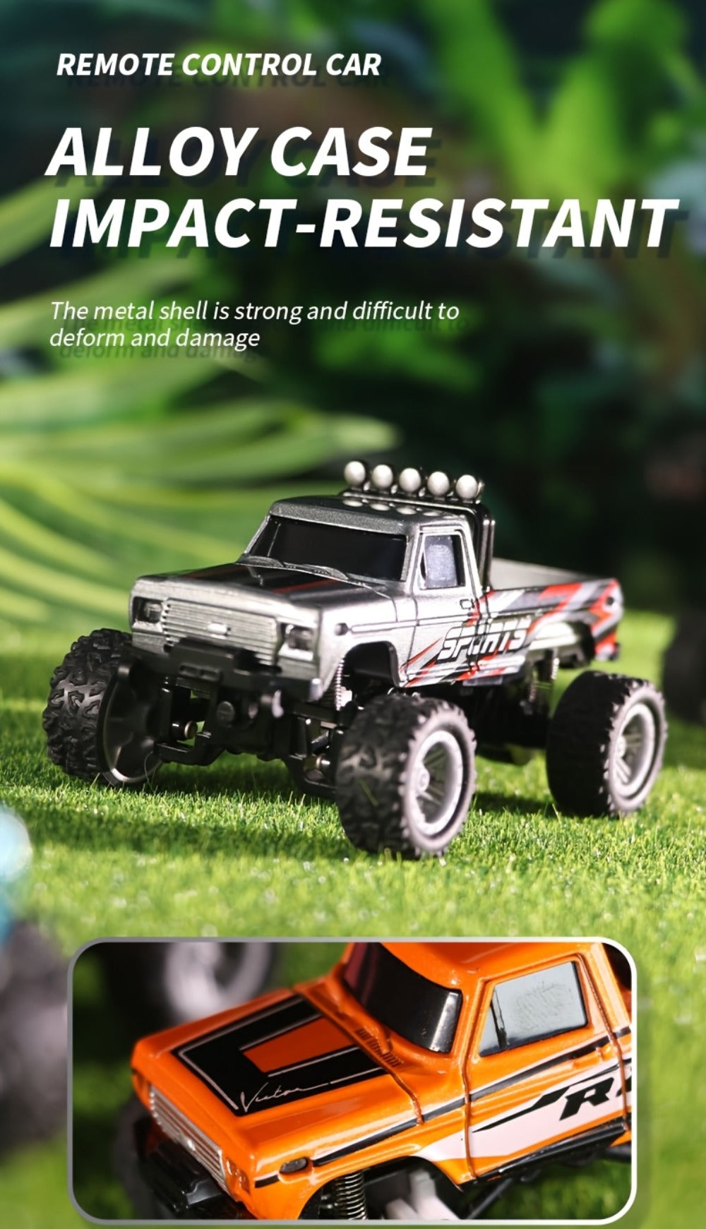 1:64 Mini RC Truck with Trailer and LED Lights, Green, Gray or Blue