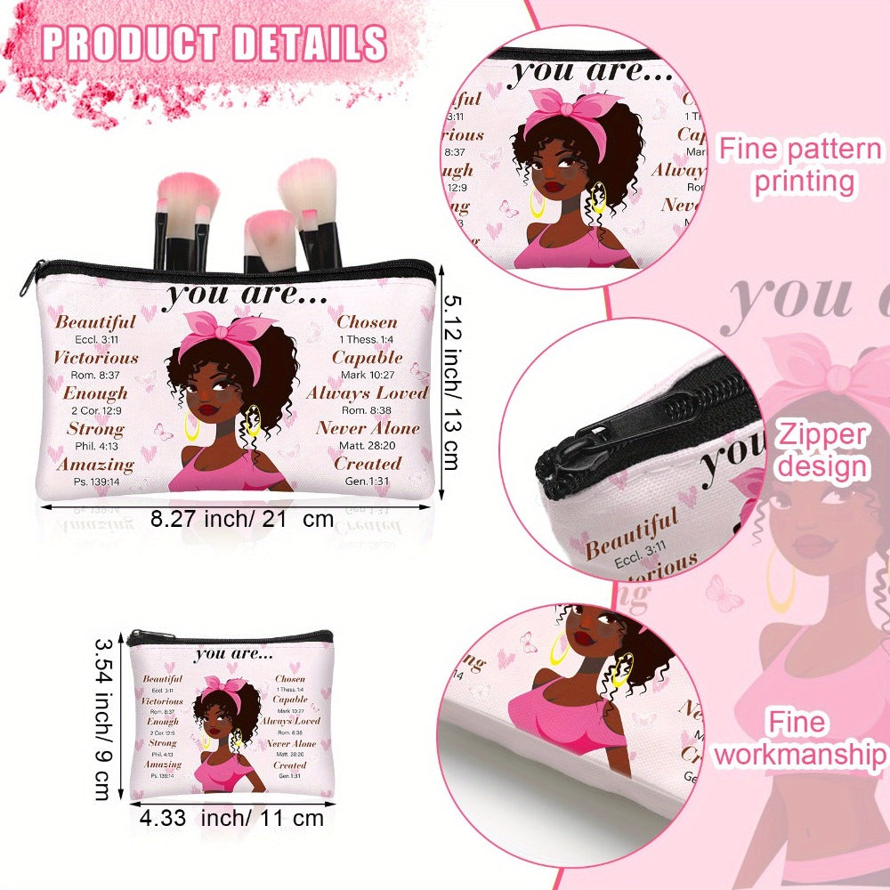 African American Makeup Bag 12-Pack Bulk Gift Set Inspirational African Queen Zipper Travel Cosmetic Pouch Toiletry Organizer for Black Women Birthday Church Sorority