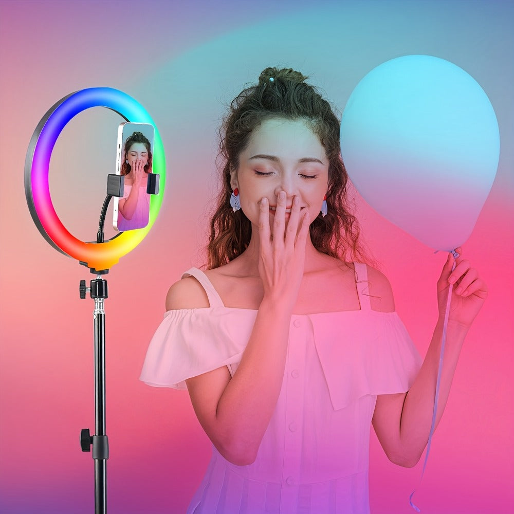 Selfie Ring Light Desk 12 Inch with Phone Holder 360 Rotating Pan Head Desk Tripod 17 RGB Lighting Modes for iPhone Android TikTok YouTube Makeup Video Calls