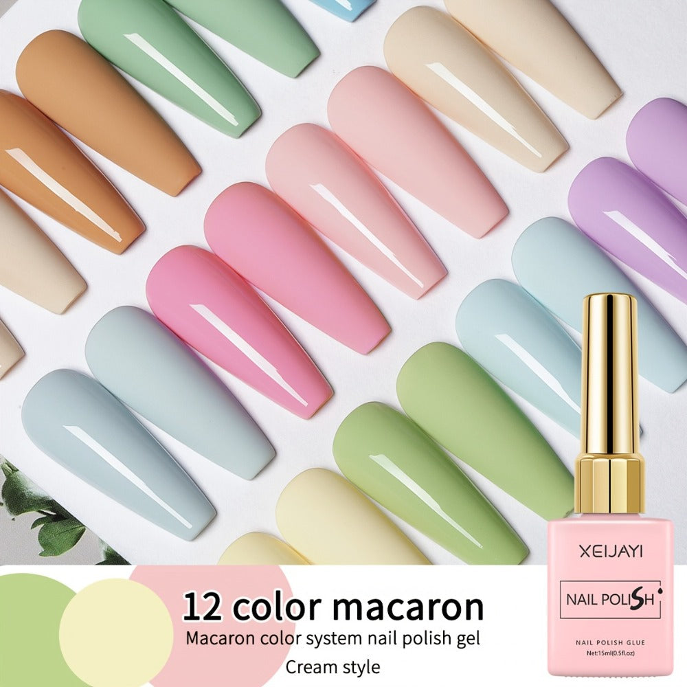 Gel Nail Polish Set 12 Colors Candy Macaroon – Bright Multicolor Semi Permanent Soak Off UV LED Nail Art Kit for Salon & DIY Spring Summer Manicure 0.51oz Each