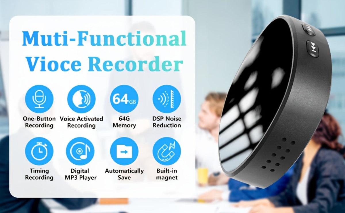 Voice Activated Recorder 64GB with AI Noise Reduction, Magnetic Digital Voice Recorder HD 3072kbps, 4000H Storage 100H Battery, Playback, 360° Mic, for Car Lectures Meetings Interviews