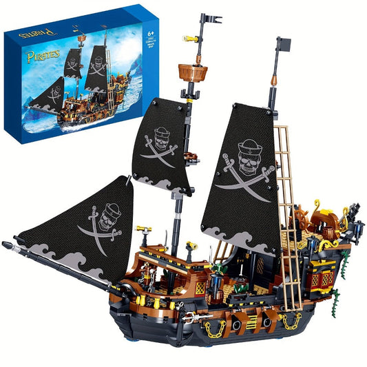 Pirate Ship Building Block Set, 1282 Pieces, Detailed Sailing Vessel Model Kit for Ages 14+