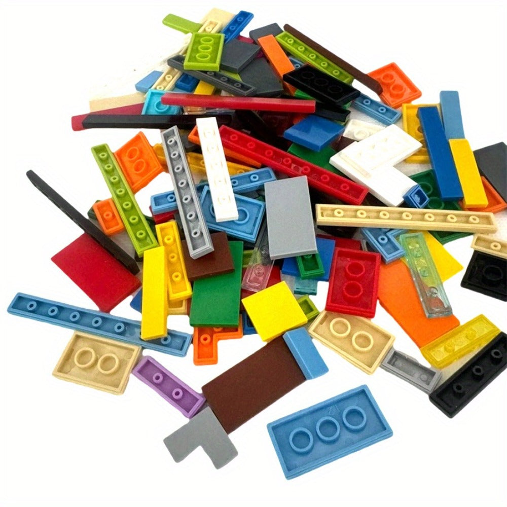 Bulk Smooth Flat Tile Building Blocks, Approx. 150 Pieces, 1x1 1x2 & 1x6