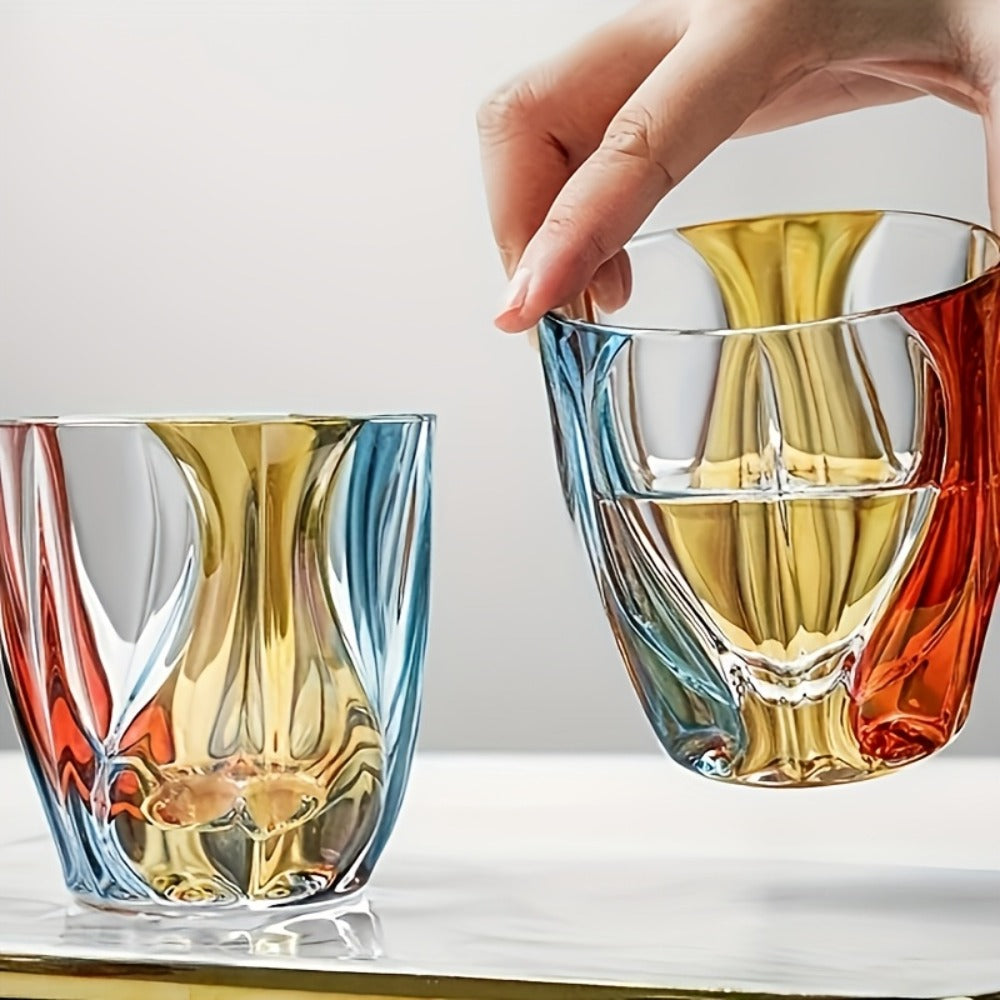Hand-Painted Crystal Wine Glass 150ml – Czech Crystal Three-Color Luxury Short Cup for Red Wine & Whiskey – Artistic Decorative Glassware – Stylish Home Bar & Entertaining Gift