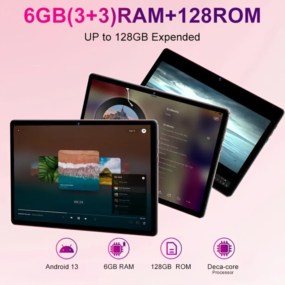 4G LTE Tablet 10.1 Inch Android 13 6GB RAM 128GB Dual SIM Dual-Band WiFi 13MP Camera Type-C 2-in-1 Tablet PC with Keyboard Mouse & Stylus Unlocked Cellular Tablet – Black & Pink