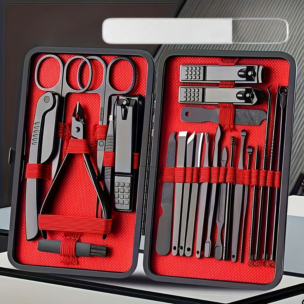 Stainless Steel Nail Clipper Set & Pedicure Kit 10 17 24 Piece – Manicure Tools with Nail File, Ear Scoop, Eyebrow Trimmer & Foot Sharpener, Travel Portable Grooming Kit for Women Men Family