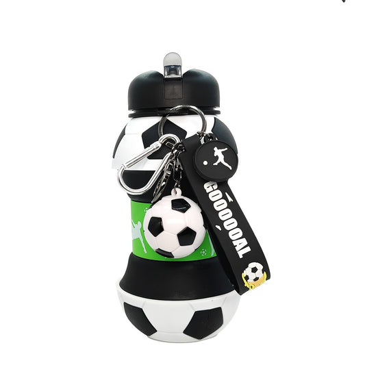 Football-Shaped Silicone Water Bottle, 550ml Black with Textured Grip and Lid