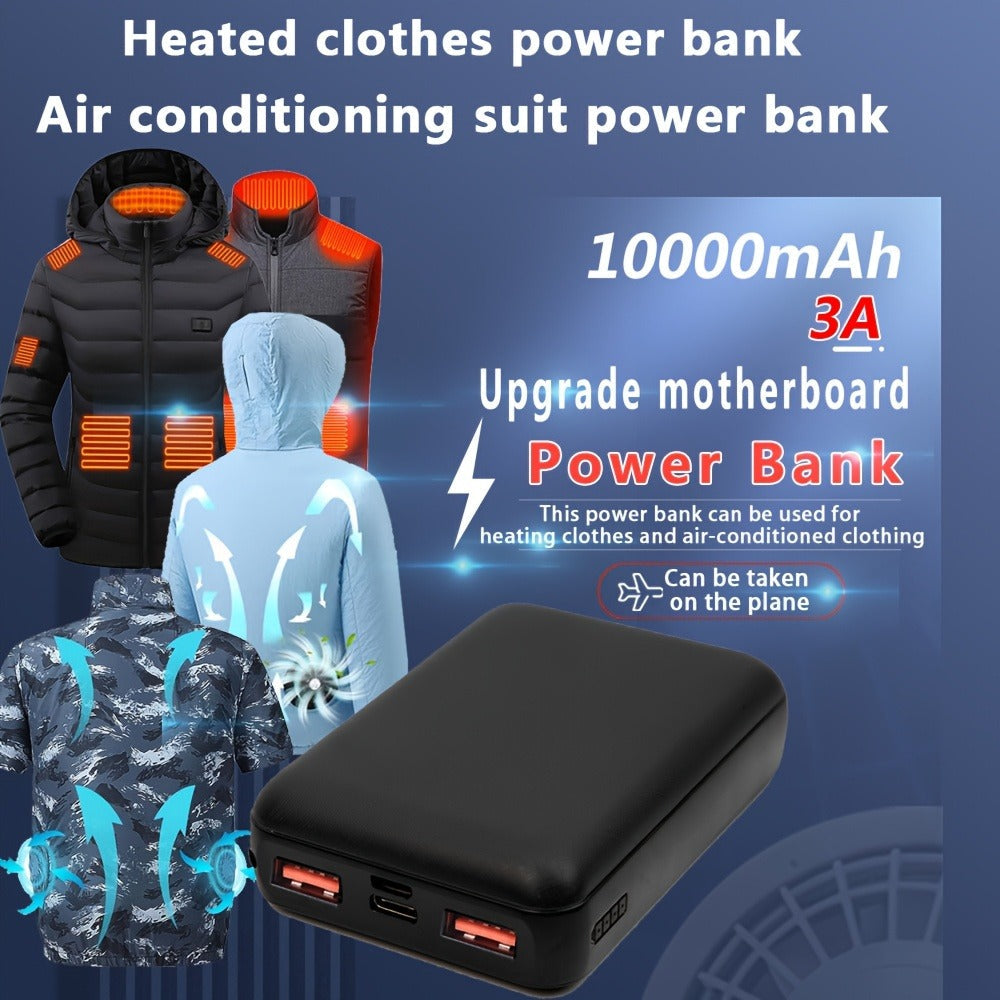 Dual USB Output Power Bank 10000mAh 5V 3A Polymer Lithium Rechargeable Battery Pack for Heated Clothing Heated Jacket Vest Hoodie Pants USB-C Micro Input LED Indicator Compact Portable Charger
