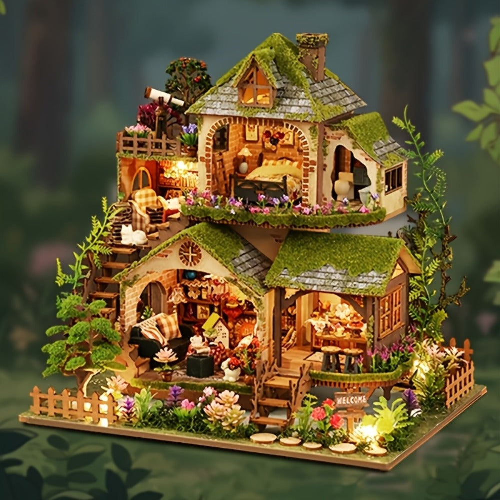 DIY Wooden Forest Hut Model Kit, No-Glue Miniature Cabin Puzzle