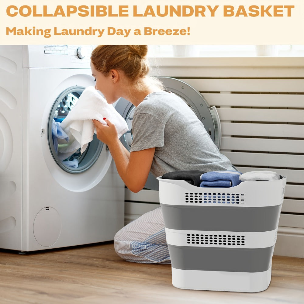 Collapsible Laundry Basket 43L Foldable Pop-Up Hamper with Handles – 11.5 Gallon Plastic Laundry Basket Space-Saving Portable Storage Container Organizer for Bedroom, Bathroom & Dorm, 1pc or 2 Pack