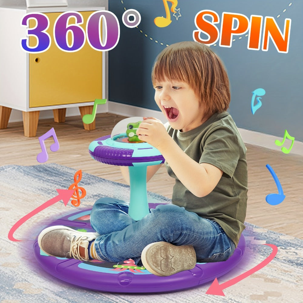Dinosaur Sit and Spin Toy for Toddlers with Music & LED Flash Lights – 360° Spinning Seat Interactive Sensory Toy for Kids 18 Months+, Indoor Balance & Coordination Toy, Christmas & Birthday Gift