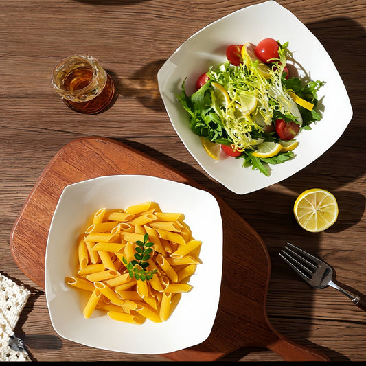 Reusable White Plastic Bowl and Plate Set, Stackable, 4, 8 or 16 Pieces