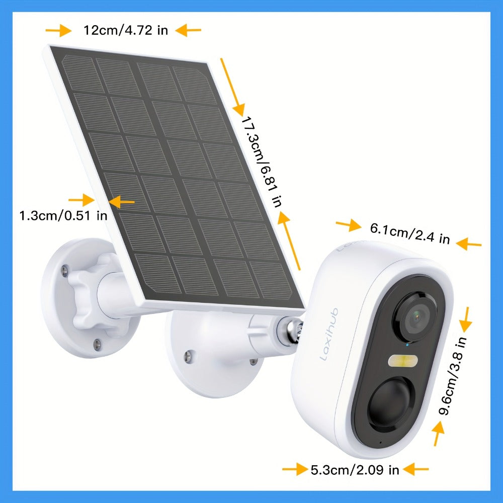 Solar Powered Outdoor Security Camera 3MP 1296P, IP65 Weatherproof, AI Human Motion Detection, Spotlight Color Night Vision, Zone Intrusion Alert, Two-Way Audio, 256GB SD & Cloud – Wire-Free CCTV