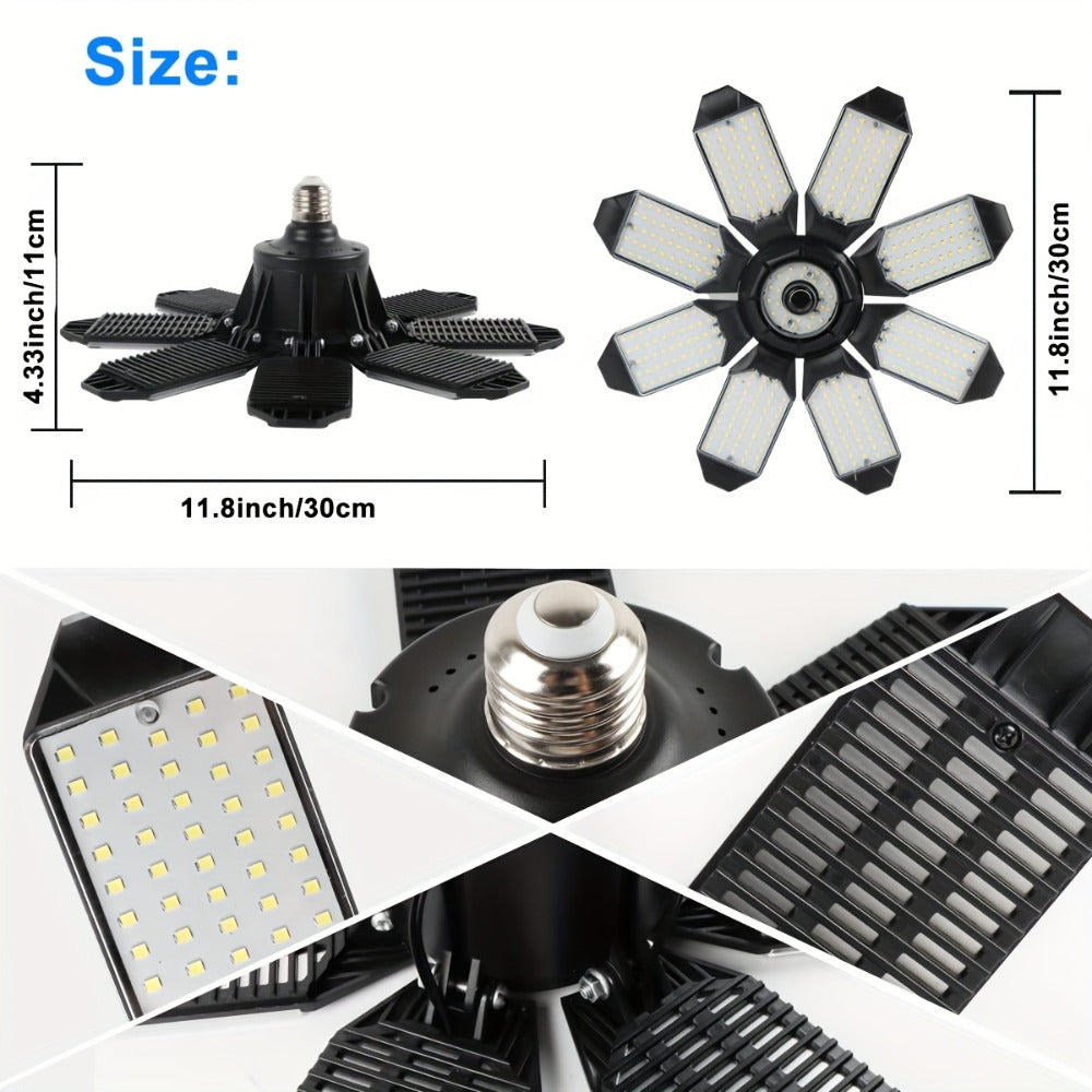 LED Garage Lights 25000LM Deformable – 250W Equivalent E26/E27 Screw-In Ceiling Shop Light with 6+1 / 8+1 Adjustable Panels for Garage, Basement, Attic & Warehouse (1, 2 or 4-Pack)