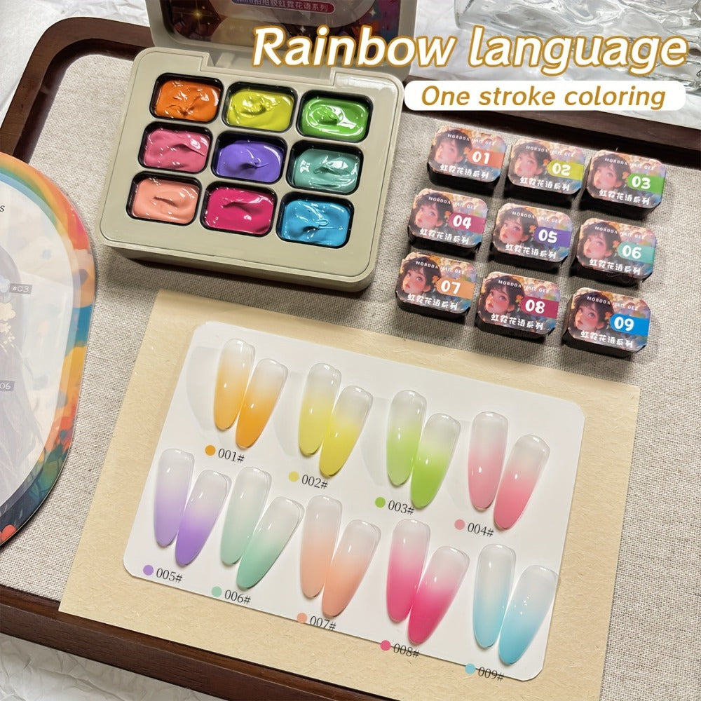 Gel Nail Polish Set 9 Colors Rainbow - MORDDA Mini Nine-Grid High Saturation Long Lasting No Alcohol Gradient Ombre Nail Art Kit UV LED Soak Off Salon Quality Gift for Women