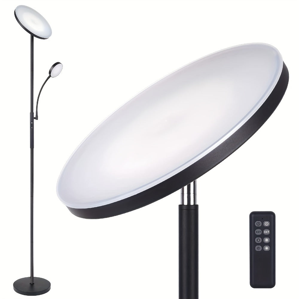 LED Floor Lamp with Reading Light – 27W 2300LM Dimmable Torchiere Standing Lamp, 4 Color Temperatures, Remote & Touch Control, Metal Base for Living Room Bedroom Home Office (Black/White)