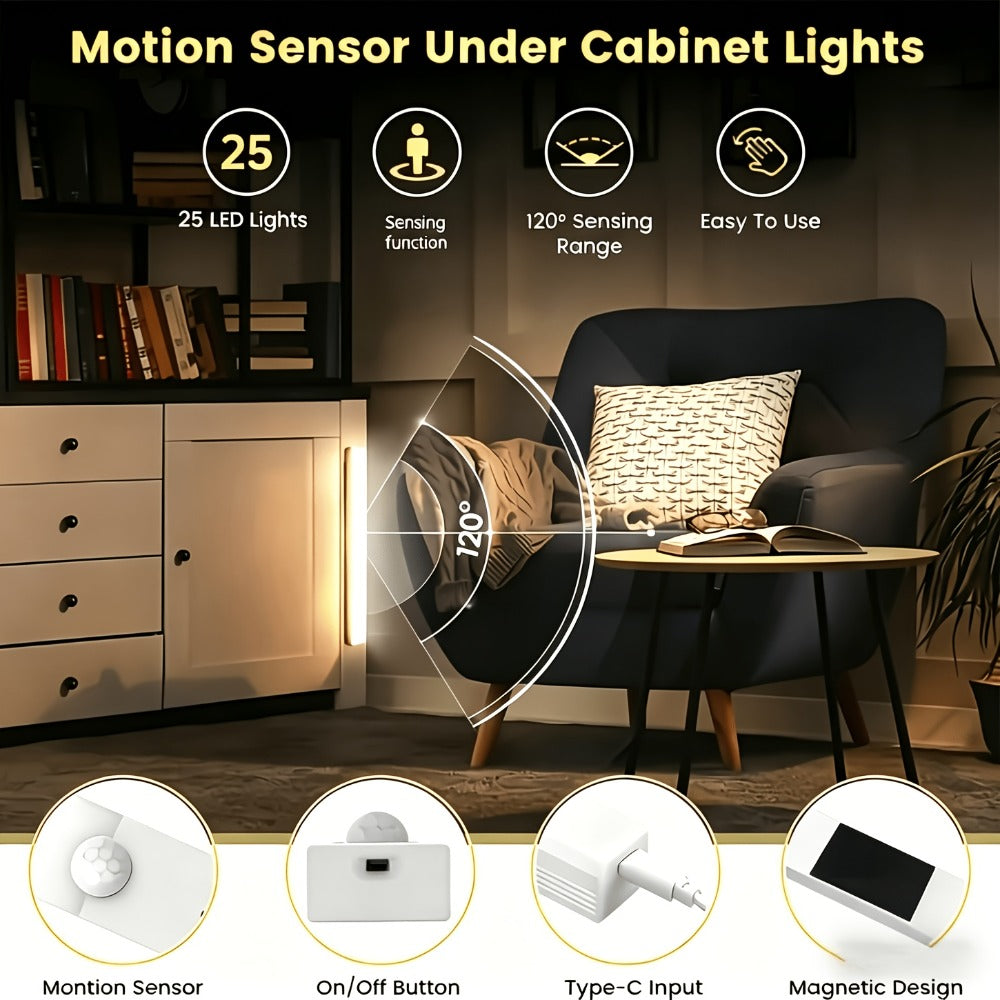 Motion Sensor Cabinet Light 6 Pack Wireless - USB Rechargeable 800mAh LED Night Light, 3 Brightness Modes, Adhesive Mount for Kitchen, Bedroom, Stairs, Closet, Hallway & Home Office