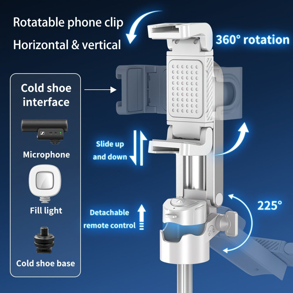 One-Click Release Selfie Stick Tripod 16 Inch Extendable with Wireless Bluetooth Remote & 360° Rotating Bracket – Lightweight Portable Phone Stand for iPhone Samsung Android Travel Vlog Concert