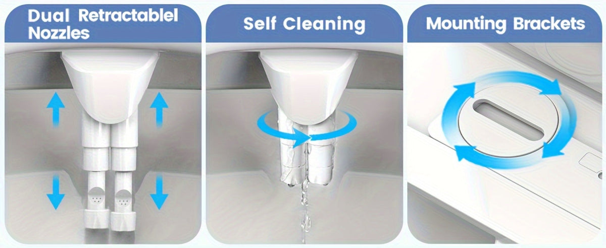 Ultra-Slim Non-Electric Bidet Attachment for Toilet, Self-Cleaning Dual Retractable Nozzles, Adjustable Water Pressure, Fresh Water Sprayer, US Standard, Easy Install