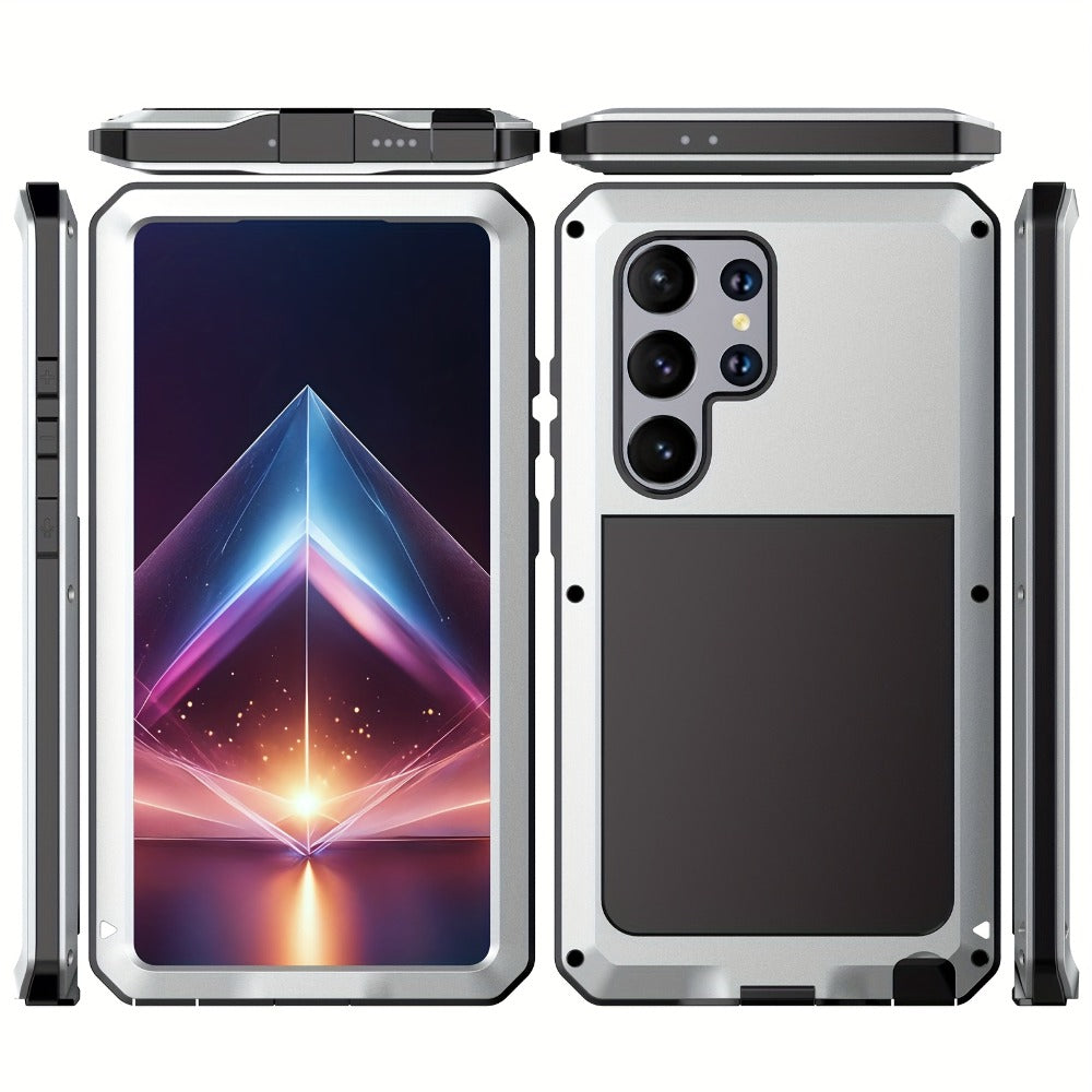 Heavy Duty Samsung Galaxy S24 Ultra Case Rugged Metal with Built-In Glass Screen Protector – Military-Grade Shockproof Dustproof Drop Protection Hard Cover, Compatible with Galaxy S23 Ultra S-Pen