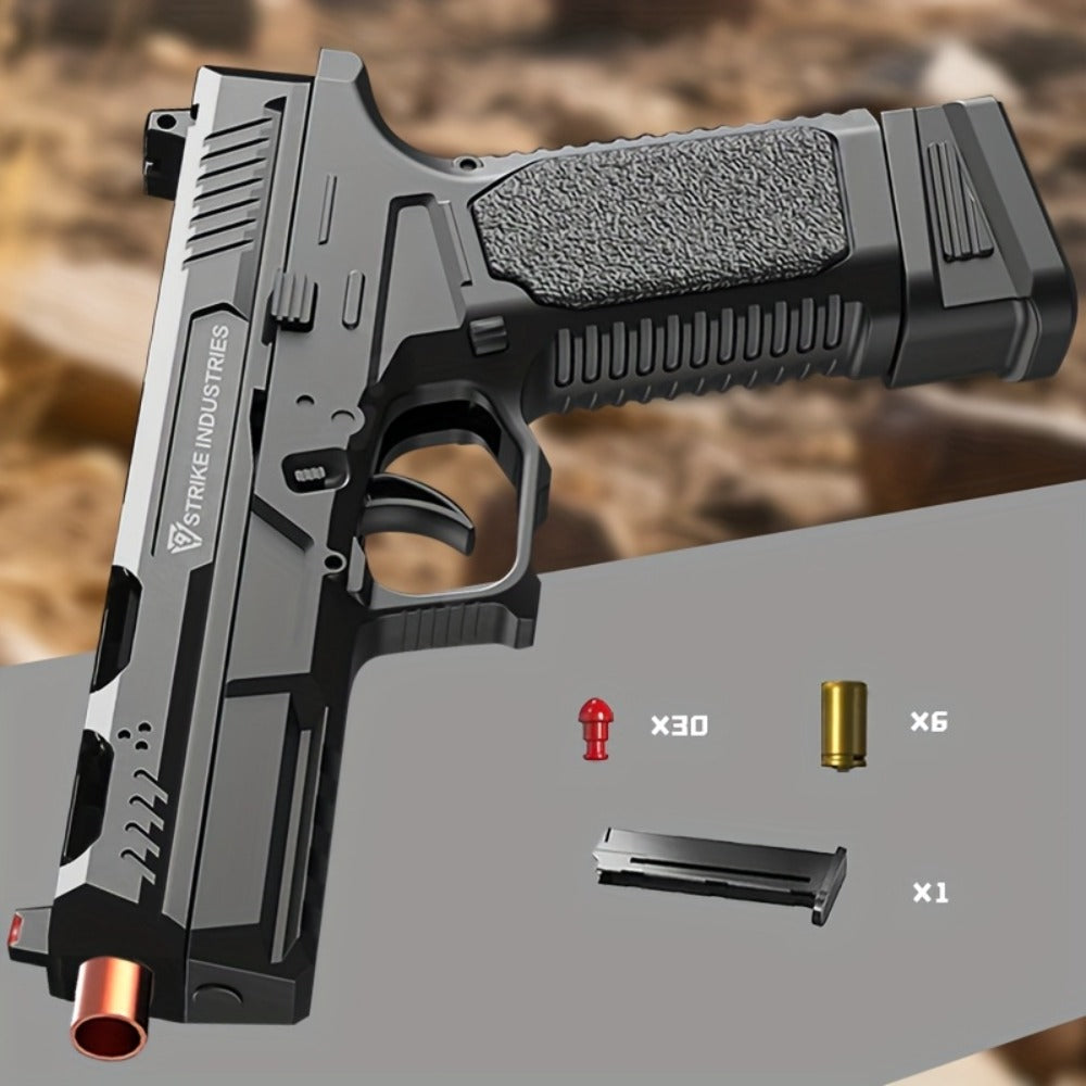 G17 Soft Bullet Toy Gun for Boys – Automatic Rapid Fire Foam Dart Blaster Pistol | Realistic Textured Grip | Outdoor Shooting Game Toy | Black & Silver | Kids Gift Ages 6+