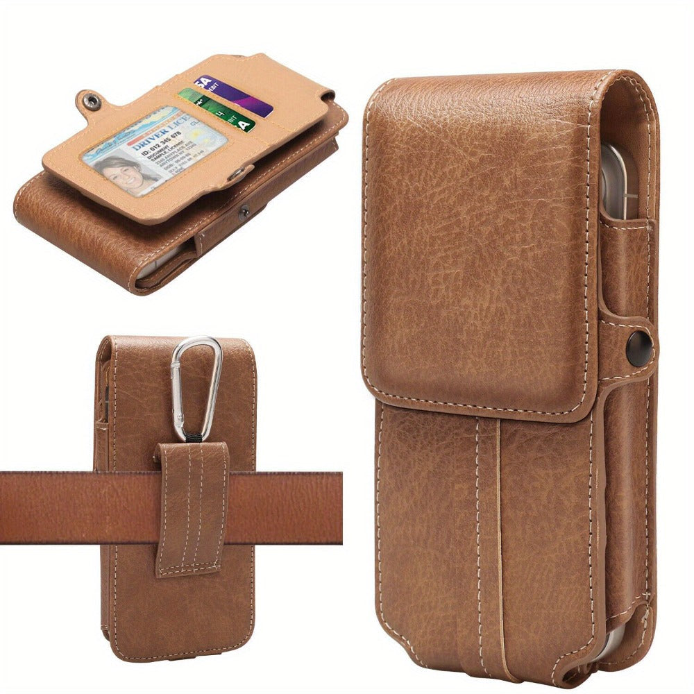 Phone Holster Belt Clip PU Leather Universal Waist Pouch 5.2–7.2 Inch – Vertical Carry Case with Metal Clip & Belt Loop for iPhone 16 15 14 13 12 11 Pro Max Plus, Samsung Galaxy S25 S24 Ultra A Series