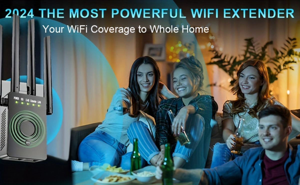 12880 Sq Ft WiFi Booster 1200Mbps Dual Band - Long Range Signal Extender Repeater Covers 105 Devices, Built-In Ethernet Port, WPS Easy Setup for Large Home Office Basement Garage Backyard