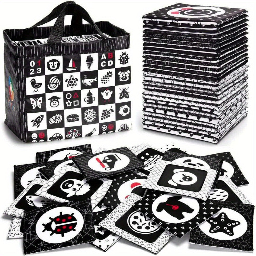 High Contrast Baby Flashcards 64 Cards Black White Red – Newborn Visual Stimulation Brain Development Montessori Learning Toy, Infant Cards Ages 0-36 Months, Baby Shower Gift Registry Must Have