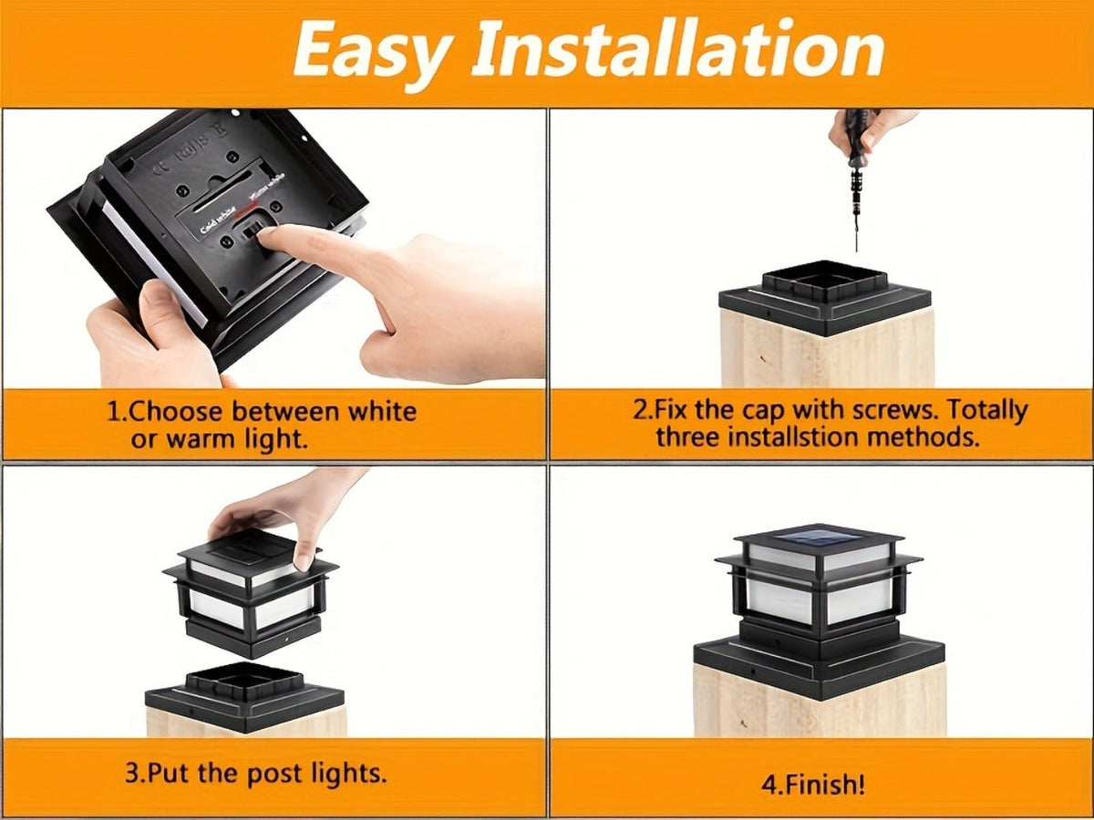 Solar Post Cap Lights for Fence Deck 6 Pack - Outdoor Bright LED Waterproof Auto Dusk to Dawn for Garden Porch Patio Stair Railing Newel Post Driveway Pillar Decoration