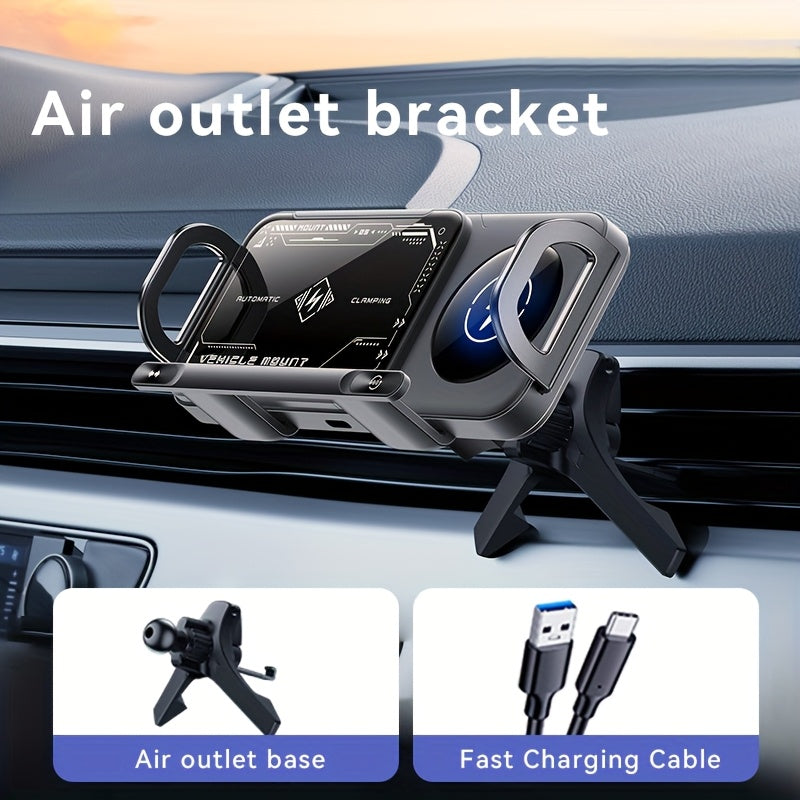Folding Phone Dual Coil Wireless Car Charger 15W Auto-Clamping 90° Rotation – Car Mount for Samsung Galaxy Z Fold 6 5 4 3, Z Flip 5 4, iPhone 16 15 14 13 12 & Google Pixel 8 7 | Air Vent & Console Stand