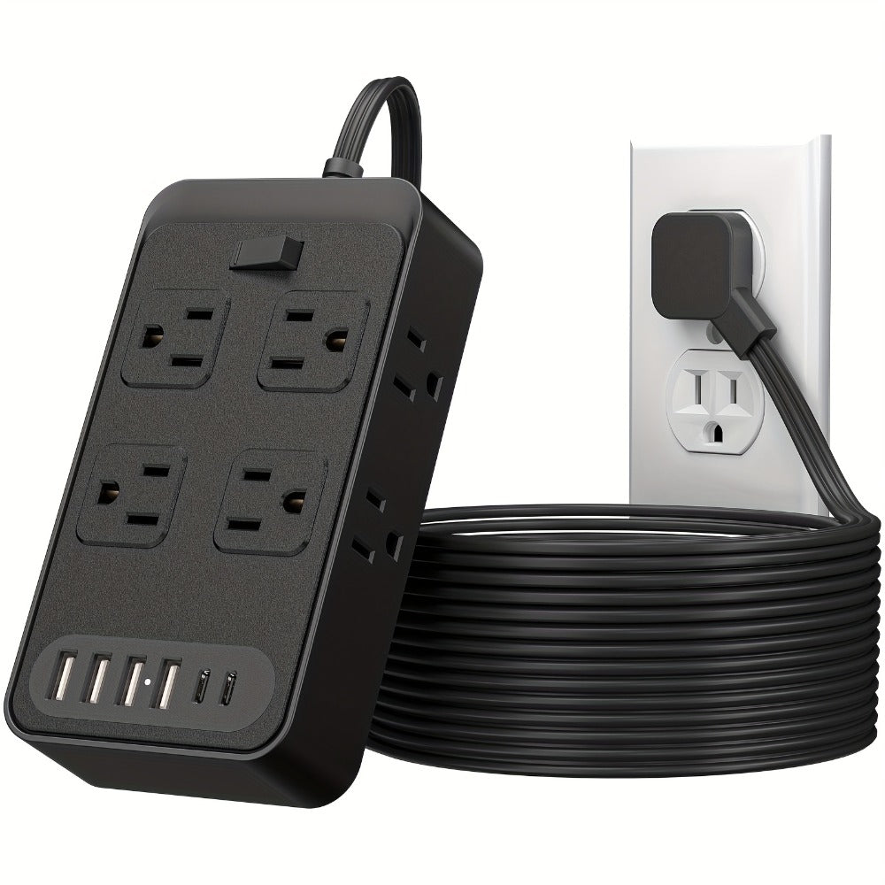 One-Touch Switch Desk Charging Station 14-in-1, 8 Widely Distributed AC Outlets & 6 USB Ports (4 USB-A + 2 USB-C), Surge Protection, Compact Portable Power Strip for Home Office Desktop – Safe & Organized