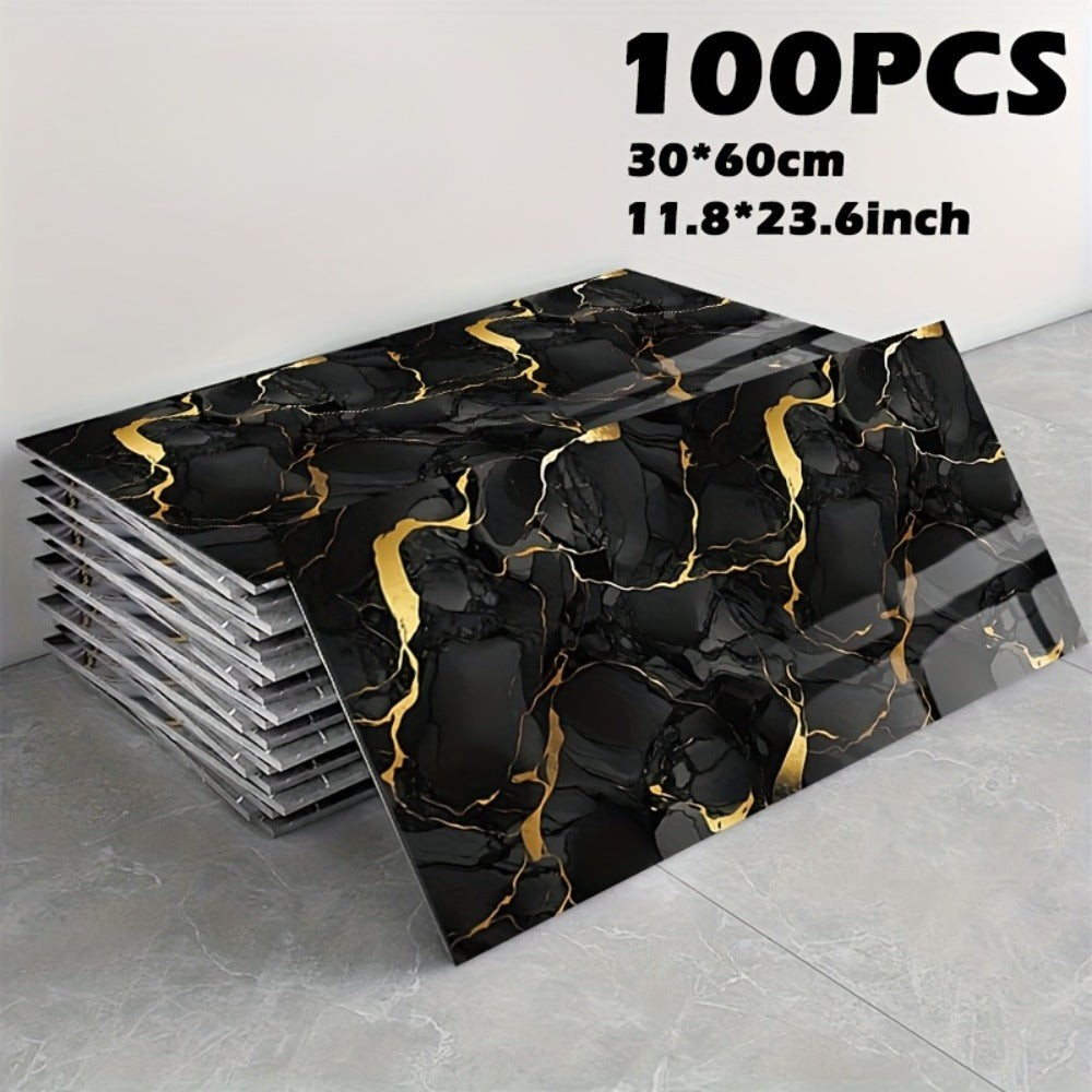Peel and Stick Marble Tile Stickers – Self Adhesive Foam Wall Tiles for Bathroom Kitchen Office Bohemian Home Decor (50/100pcs, White/Gray/Black/Blue Gold)