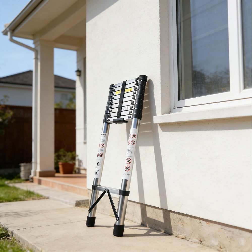 Telescoping Extension Ladder Aluminum Heavy Duty 330 LBS – 6.5 / 8.5 / 10.5 / 12.5 FT Folding Telescopic Ladder, Easy Store, Multi-Purpose for Roof Repair, Painting, Gutter Cleaning & Outdoor Work