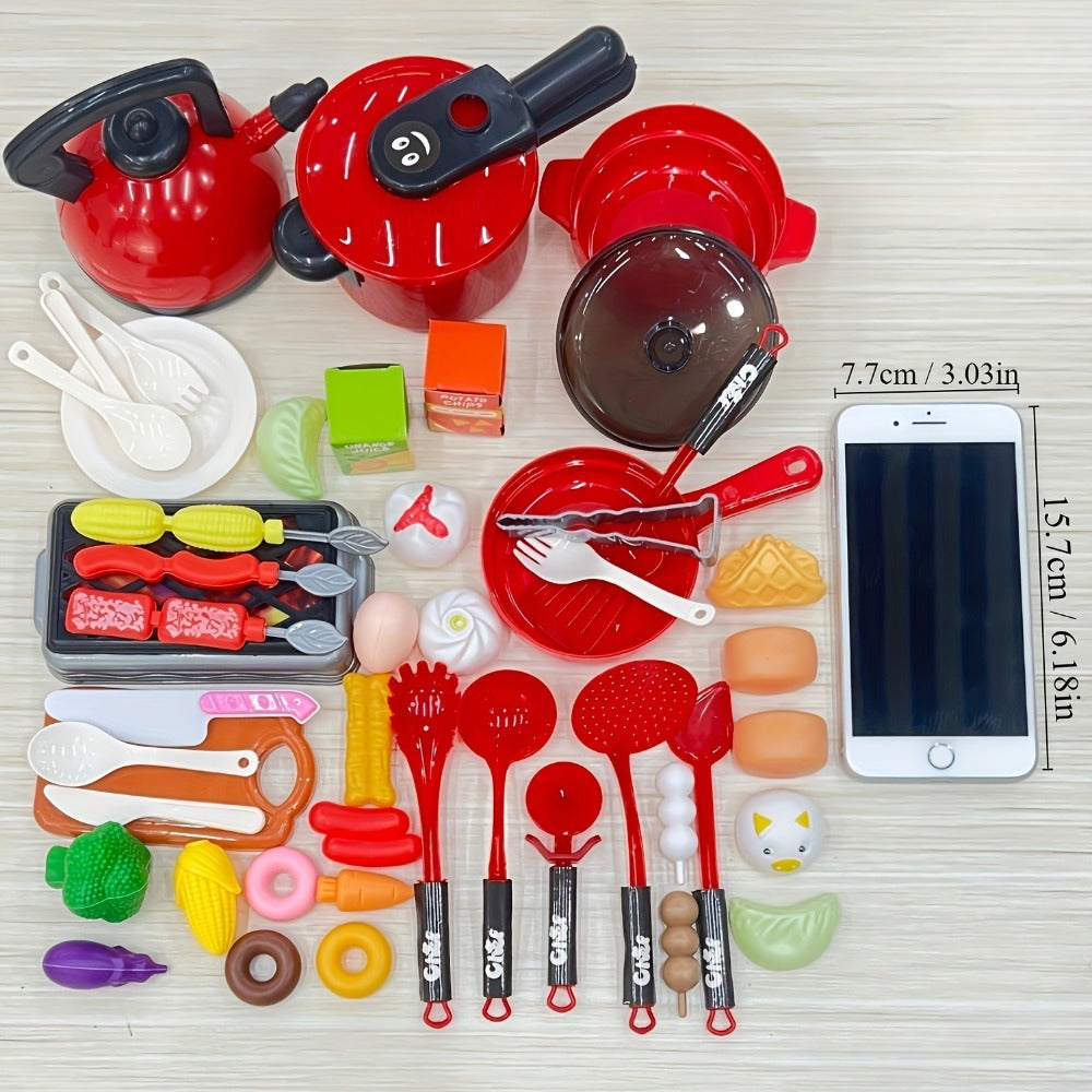 Pretend Play Kitchen Set for Kids – 51PCS Toy Cooking Utensils, Tableware & Play Food, Simulation Kitchen Playset for Toddlers Boys & Girls, Birthday Christmas Halloween Gift