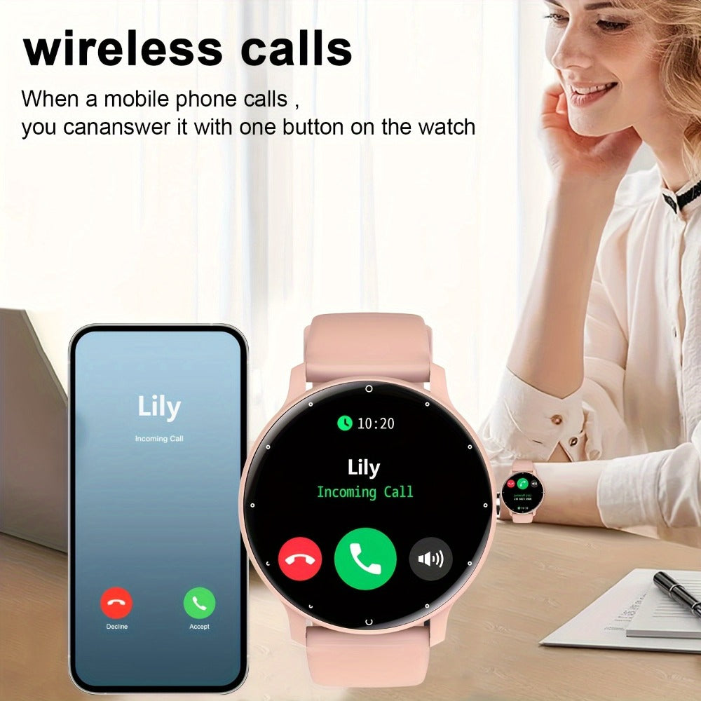 Wireless Charging Round Smartwatch for Women Men 230mAh Battery Multi Sport Mode Call SMS Notification Custom Wallpaper Silicone Strap Compatible with iPhone Android – Black Pink Gold