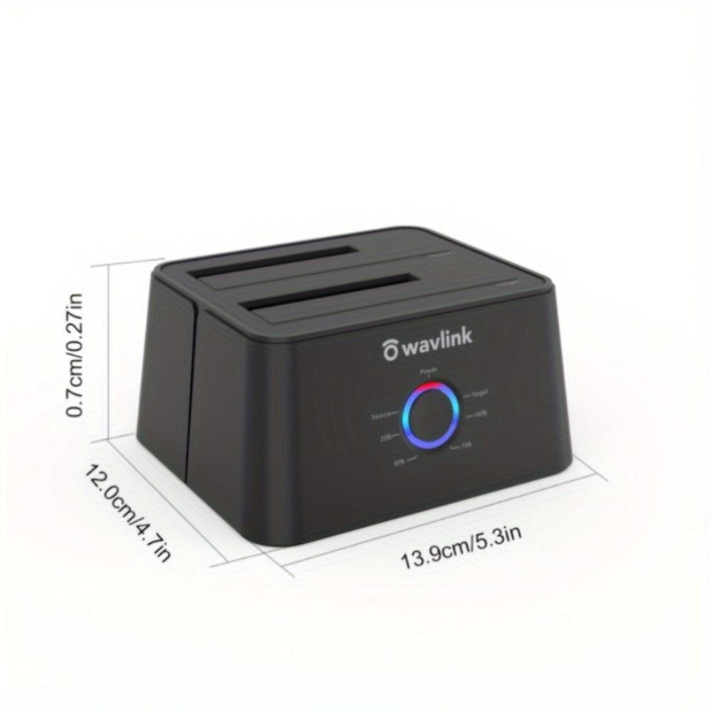 Dual Bay Hard Drive Docking Station USB 3.0 to SATA with Offline Clone Function – Wavlink Tool-Free Dock for 2.5/3.5 Inch HDD SSD, Up to 2x16TB, UASP 5Gbps, Hot Swap, USB-C Adapter Included