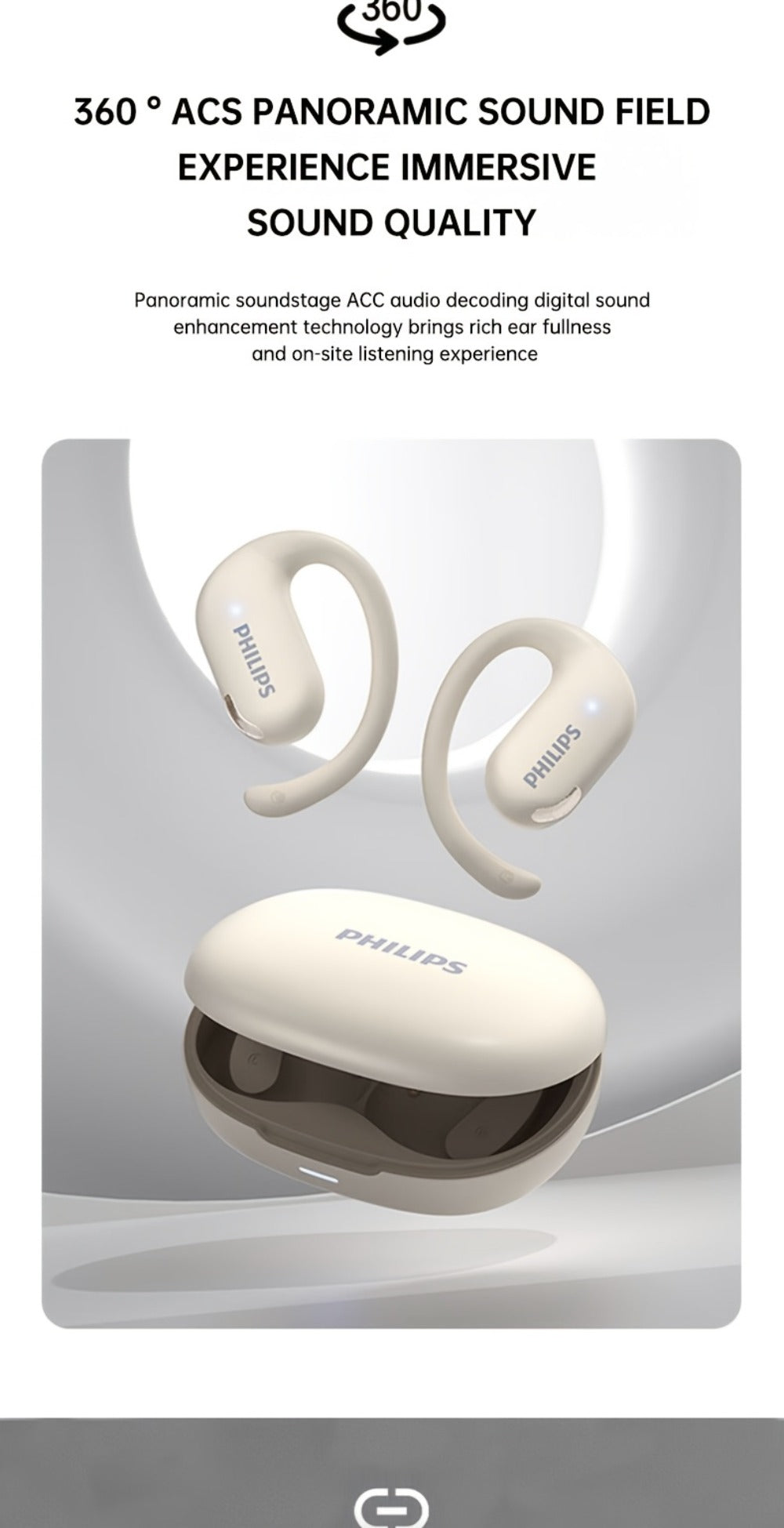 Philips TAT2739 Open Air Earbuds Wireless Bluetooth 5.3 Ear Hook Headphones with Wireless Charging Case – Non In-Ear Open-Back Design, Type-C, Tech Gift for Men Women