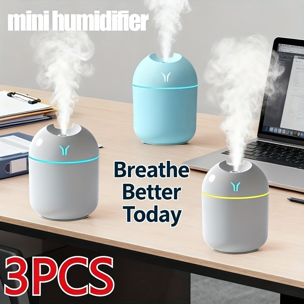 Aroma Diffuser Humidifier USB Mini – 3 Pack Cool Mist with Color Night Light, Portable for Bedroom, Car, Home & Dorm, Keeps Air Fresh & Plants Healthy, Gift for Men & Women (White+Blue+White)