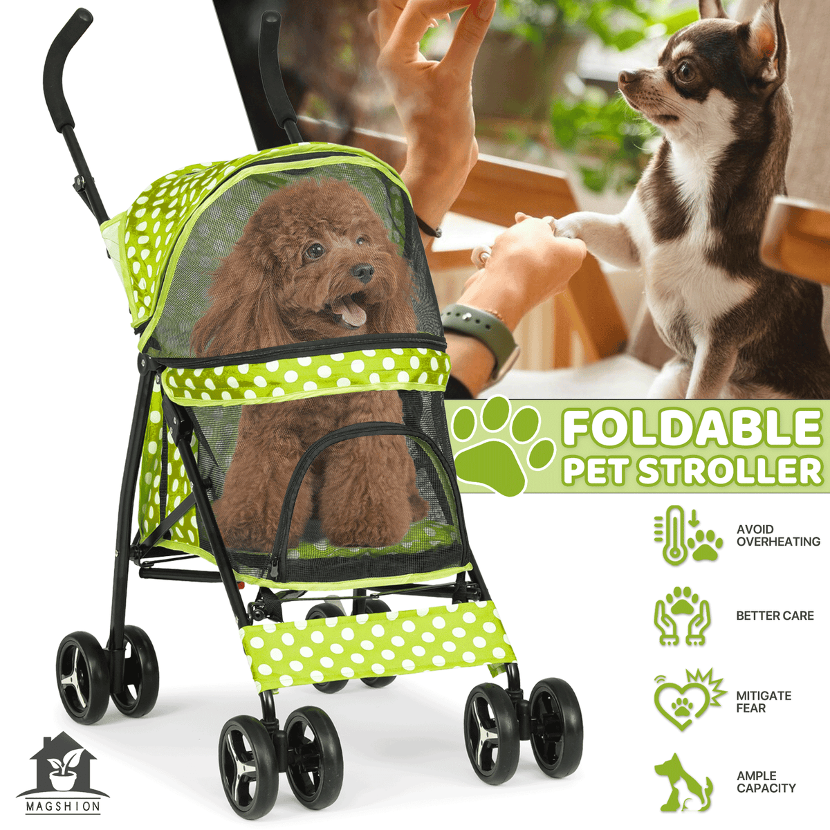 Pet Dog Cat Stroller with 4 Wheels - Foldable Jogger Pet Stroller for Small Medium Dogs & Cats up to 33 lbs, Breathable Mesh Windows, 360° Swivel Wheels, Cup Holder & Storage Basket, 10 Colors