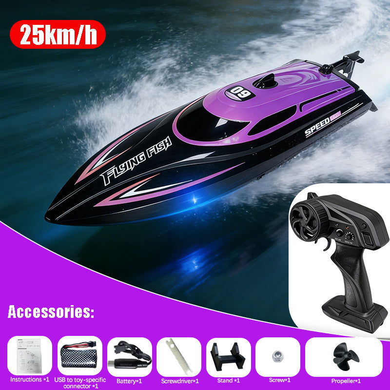 30 km/h RC Speedboat with LED Lights, 2.4 GHz Control & Water Cooling